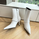 BALENCIAGA 25S ANKLE BOOTS WITH ZIPPER IN WHITE COW LEATHER SILVER HARDWARE