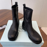 PRADA 25S COWBOY BOOTS IN DARK BLACK-BROWN CALFSKIN