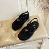 RUBBER SOLE SANDALS IN BLACK SUEDE