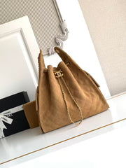 CHANEL 25S HOBO BAG 40 IN BROWN SUEDE WITH GOLD HARDWARE