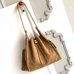 CHANEL 25S HOBO BAG 40 IN BROWN SUEDE WITH GOLD HARDWARE