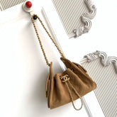 CHANEL 25S HOBO BAG 22 IN BROWN SUEDE WITH GOLD HARDWARE