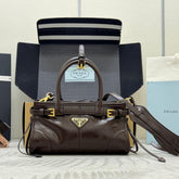 PRADA 25S BONNIE MINI HANDBAG 23 IN DARK BROWN CALFSKIN GOLD HARDWRE