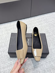 YSL 25S FLAT SHOES IN DARK BEIGE LAMBSKIN