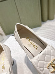 CHANEL 25S HIGH-HEELED MOCCASINS 80MM IN WHITE CALFSKIN GOLD HARDWARE