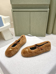 PRADA 25S MARY JANE BALLET FLATS IN BROWN FUR