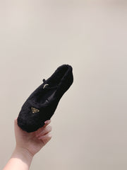 PRADA 25S MARY JANE BALLET FLATS IN BLACK FUR