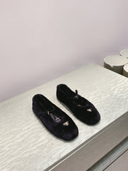 PRADA 25S MARY JANE BALLET FLATS IN BLACK FUR