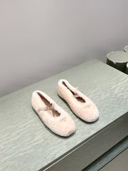 PRADA 25S MARY JANE BALLET FLATS IN LIGHT BEIGE FUR