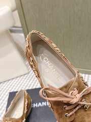CHANEL 25S MOCCASINS IN BROWN AND LIGHT GREY SUEDE