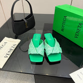 BOTTEGA VENETA 26S SANDALS IN MINT GREEN CALFSKIN AND RAFFIA