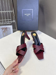 YSL 25S JILL MULES 75MM IN MAHOGANY RED SMOOTH CALFSKIN