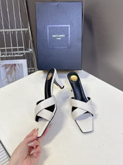 YSL 25S JILL MULES 75MM IN WHITE SMOOTH CALFSKIN