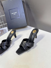 YSL 25S JILL MULES 75MM IN BLACK SMOOTH CALFSKIN