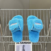 BALENCIAGA 25S SLIPPERS IN BLUE FAUX SHEARLING