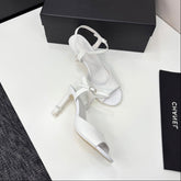 CC HIGH SANDAL 25S 80 MM IN WHITE CALFSKIN WITH PEARL DETAILS