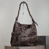 YSL 25S AMALIA 50 IN NAVY MULTICOLOR SILK TWILL GOLD HARDWARE