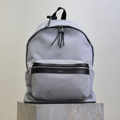 YSL 25S CITY BACKPACK 38 IN SLATE GRAY CANVAS AND CALFSKIN