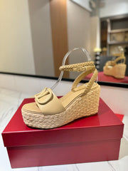 VLTN ESPADRILLE WEDGE SANDALS 25S 90 MM IN GOLDEN BEIGE LAMBSKIN STYLE 9