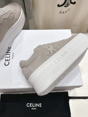 BLOCK SNEAKERS WITH EMBROIDERED TRIOMPHE IN MALIBU BEIGE SUEDE
