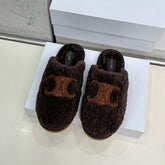 CELINE 25S GEORGIA SLIDE IN SHEARLING IN DARK BROWN