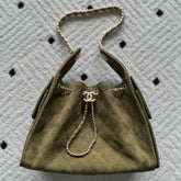 CHANEL 25S HOBO BAG 30 IN MOSS GREEN SUEDE WITH GOLD HARDWARE