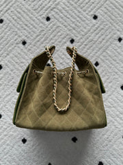 CHANEL 25S HOBO BAG 30 IN MOSS GREEN SUEDE WITH GOLD HARDWARE