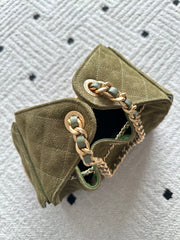 CHANEL 25S HOBO BAG 30 IN MOSS GREEN SUEDE WITH GOLD HARDWARE