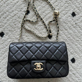 CHANEL 25S CLASSIC FLAP BAG MINI 20 IN BLACK LAMBSKIN WITH GOLD HARDWARE