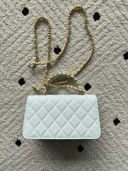 CHANEL 25S CLASSIC WALLET ON CHAIN 19 IN MINT GREEN PASTEL LAMBSKIN WITH GOLD HARDWARE