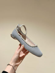 BALLERINAS MARY JANE IN GRAY SUEDE WITH PEARL TRIM