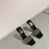 YSL 25S HEELED SANDALS 100 MM IN BLACK LAMBSKIN WITH GOLD RHINESTONE-EMBELLISHED STRAP