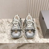 BALENCIAGA 25S 3XL SNEAKERS CHAIN-PADLOCK IN BEIGE MESH FABRIC AND SILVER PU