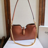 CELINE 25S SHOULDER CAMILLE 16 SOFT 27MM IN BROWN CALFSKIN GOLD HARDWARE