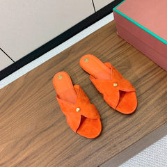 FLAT SLIPPERS IN ORANGE SUEDE
