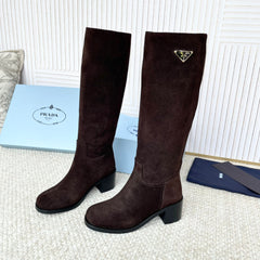 PRADA 25S HIGH-CUT BOOTS 55 MM IN DARK BROWN SUEDE