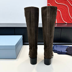 PRADA 25S HIGH-CUT BOOTS 55 MM IN EARTH BROWN SUEDE