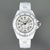 J12 Date Quartz White Ceramic Black Numerals White Dial