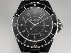 J12 Date Automatic Black Ceramic White Numerals Black Dial Black Steel Hands