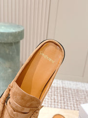 YSL 25S LOAFER MULE IN CARAMEL SUEDE