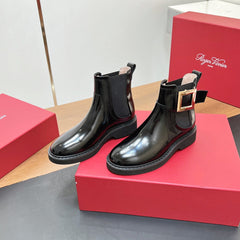 RANGERS CHELSEA BOOTS IN BLACK SHINY CALFSKIN GOLD BUCKLE