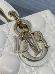 DIOR 25S MEDIUM LADY D-JOY 26 IN BEIGE LAMBSKIN GOLD HARDWRE