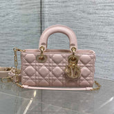 DIOR 25S SMALL LADY D‑JOY BAG 22 IN BABY PINK CALFSKIN GOLD HARDWRE