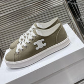 JANE SNEAKERS LOW LACE-UP WITH TRIOMPHE PATCH IN CANVAS AND CALFSKIN STONE GRAY/ WHITE LOGO