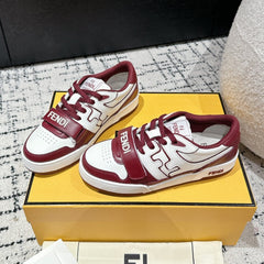 FENDI MATCH LOW-TOPS IN BURGUNDY RED MIX WHITE CALFSKIN