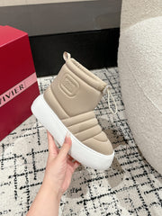 VIV' UP ANKLE BOOTS IN BEIGE TECHNICAL FABRIC FLEECE LINING