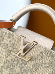 LV 25S CAPUCINES MINI BAG 21 IN VANILLA-COLORED EMBROIDERED CANVAS
