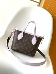 LV 25S NEVERFULL BANDOULIÈRE INSIDE OUT BB 24 IN LIGHT PURPLE AND BROWN CALFSKIN