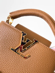LV 25S CAPUCINES BAG 21 IN TAN CALFSKIN GOLD HARDWARE