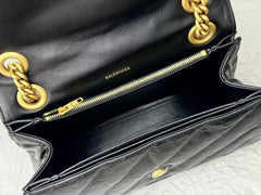 CRUSH MEDIUM CHAIN BAG 31 IN BLACK QUILTED CRUSHED CALFSKIN GOLD HARDWARE